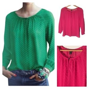 J. CREW | Factory | Women’s Fuchsia Swiss Dot Sheer 3/4 Sleeve Blouse size Small